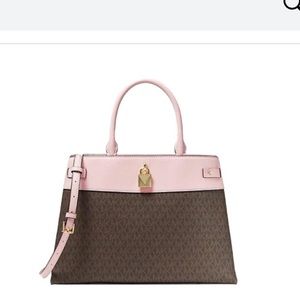 Michael Kors Gramercy Large Satchel Convertible Crossbody Handbag-Pink/Brown